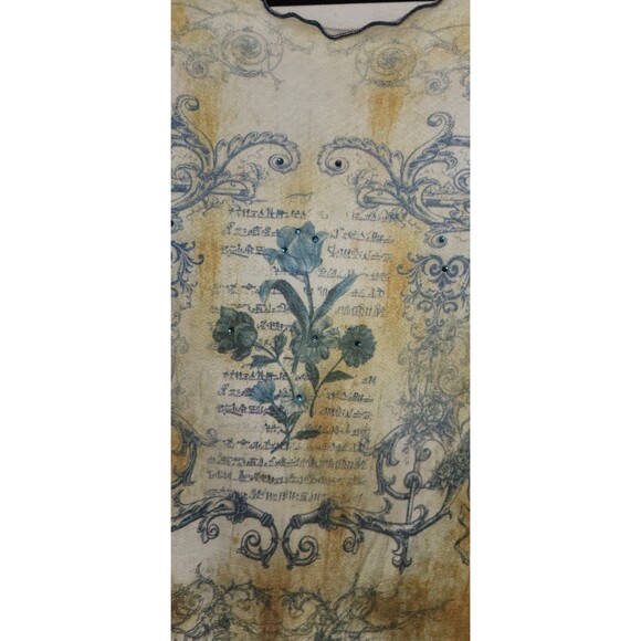 Nu Construction Vintage Y2K Long Sleeve Top L Floral Script Graphic USA Made - Picture 3 of 7